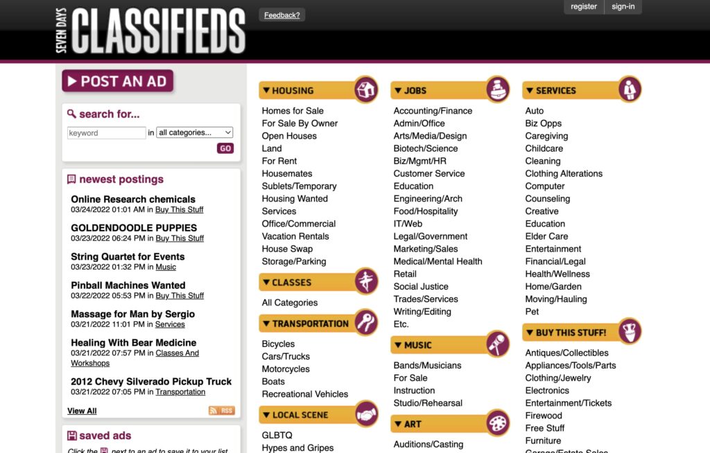 Seven Days Classifieds